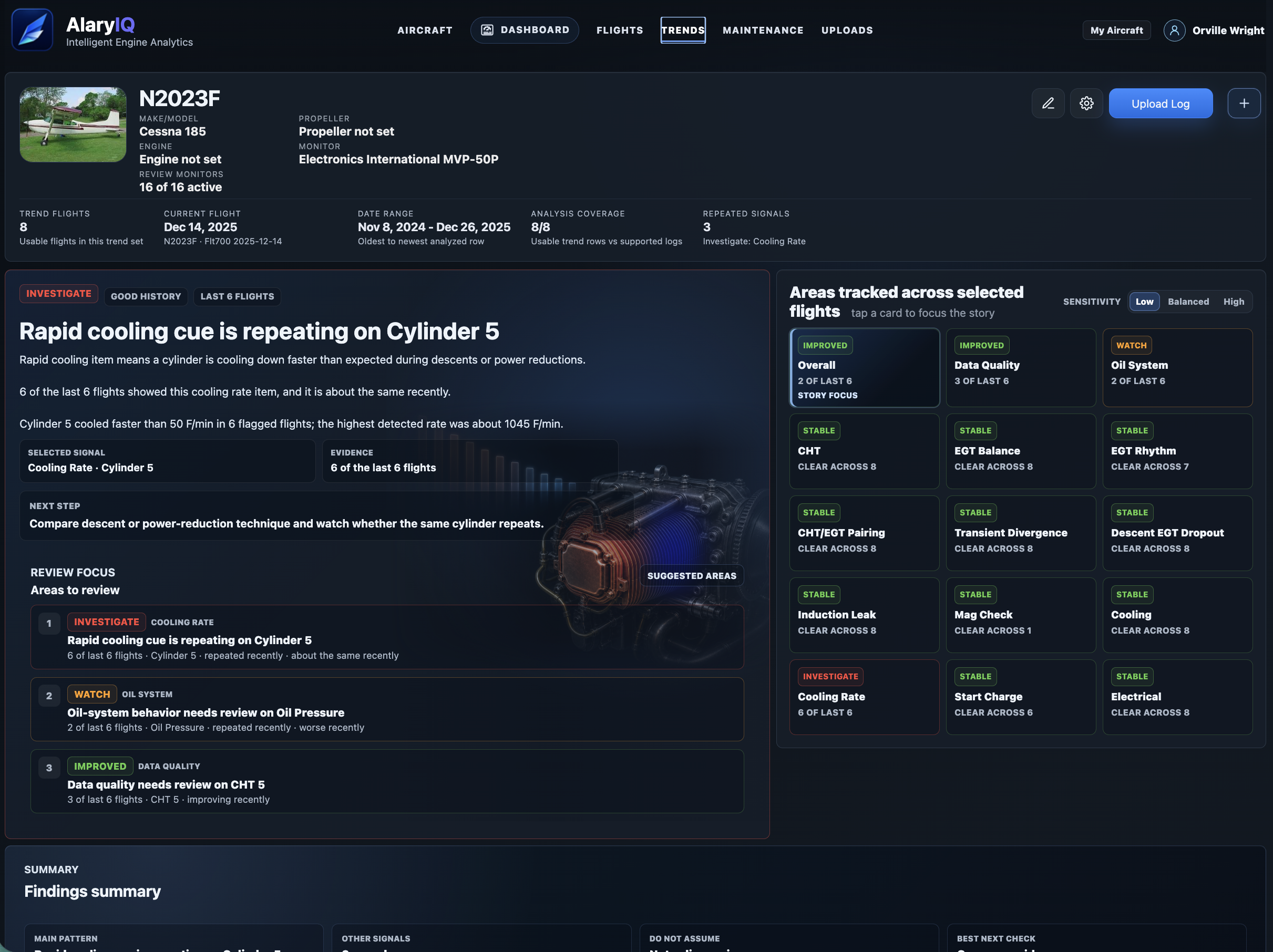 Flights page screenshot showing uploaded flight rows and actions